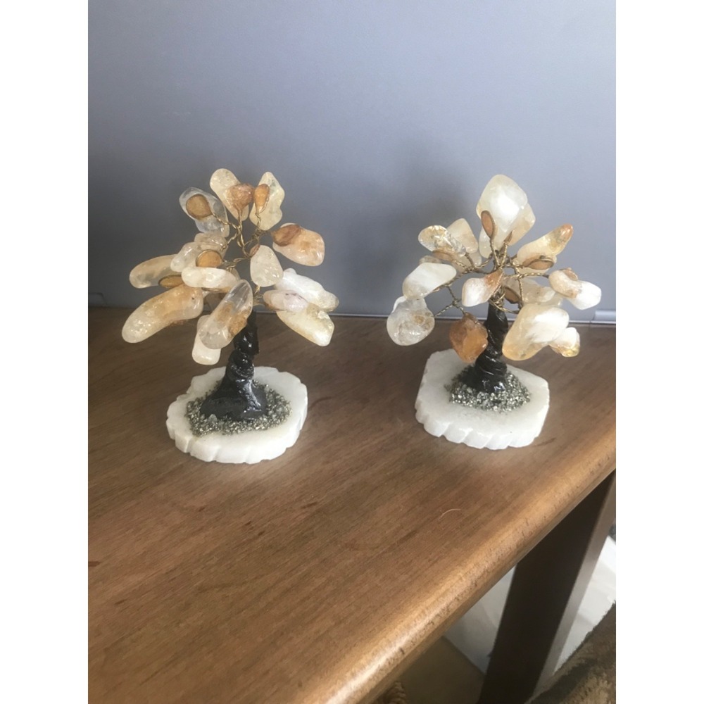 Set of 2 Gemstone‎ Bonsai Trees Brass With Polymer Trunk Base